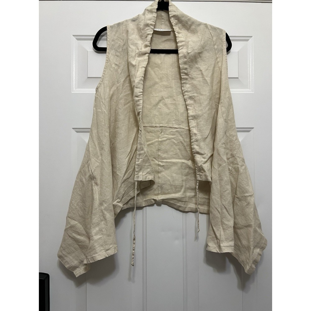Bryn Walker Linen Jacket Womens XS Made in USA Lagenlook Boho Ivory Tan Resort